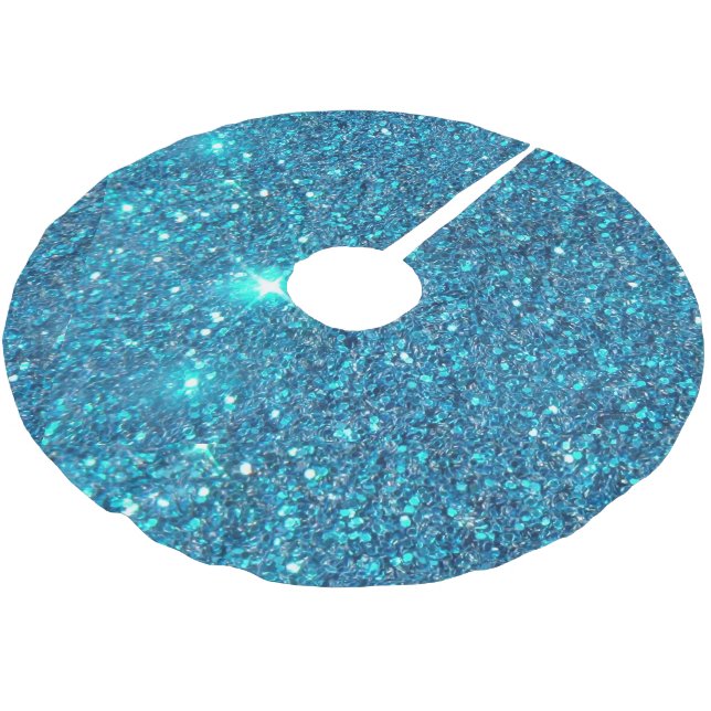 Extravagant Teal Blue Glitter Shine Brushed Polyester Tree Skirt (Angled)