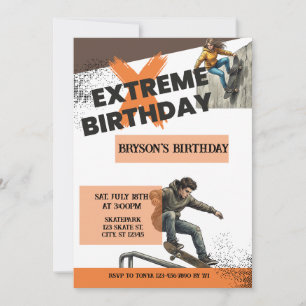 Extreme Birthday Skateboard  Invitation