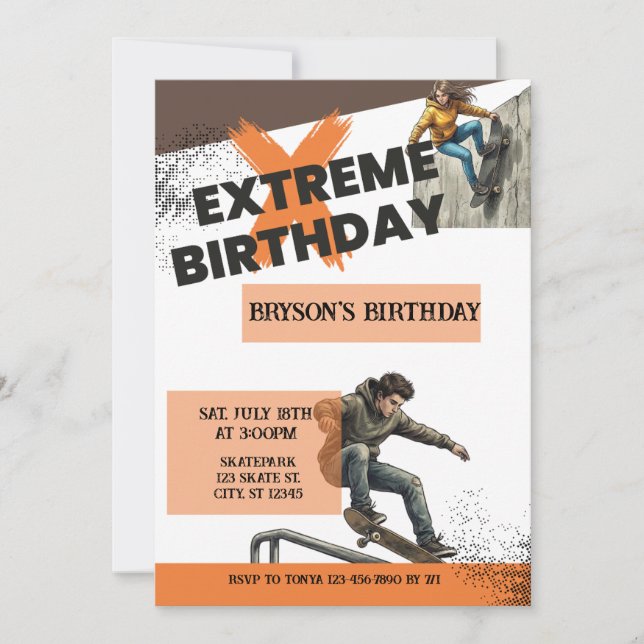 Extreme Birthday Skateboard  Invitation (Front)