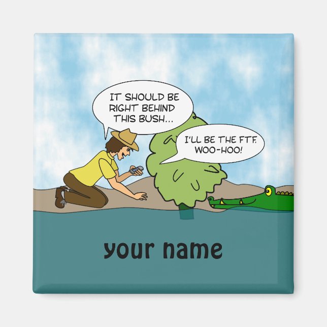 Extreme Cache Geocaching Cartoon Custom Name Magnet (Front)