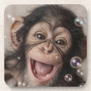 Extreme Close-Up of Happy Baby Chimpanzee Coaster