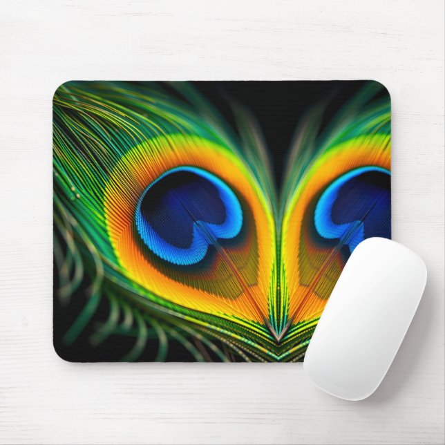 Extreme Macro of Peacock Feather Eye Mouse Mat (With Mouse)