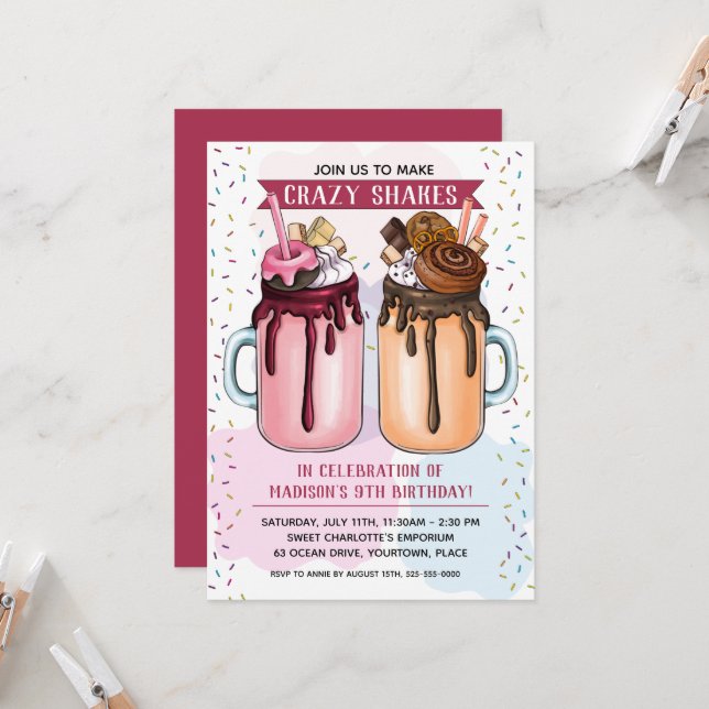 Extreme Milkshakes Birthday Party Invitation (Front/Back In Situ)