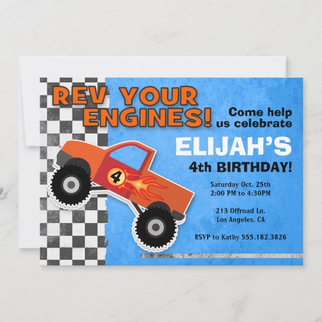 EXTREME Monster Truck Boys Birthday Party Invitation (Front)