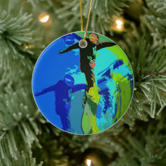 Extreme Riding- Snowboarders Ceramic Tree Decoration