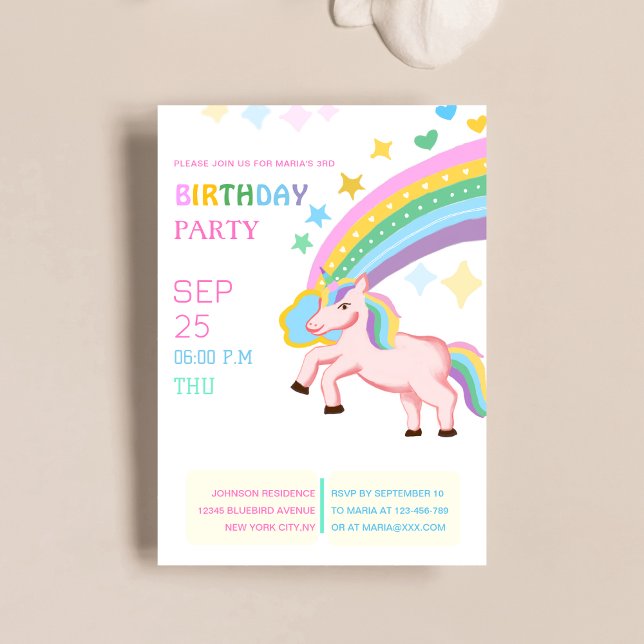extremely cute colourful unicorn kid's birthday invitation (Creator Uploaded)