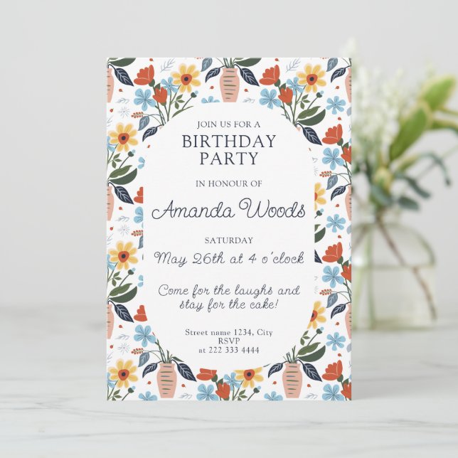 Exuberant Blossom Jubilee Birthday Invitation (Standing Front)