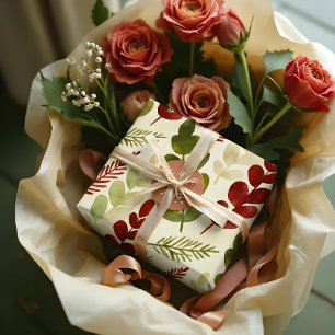 Exuberant Botanical Branches Red & Green TMF26 Wrapping Paper
