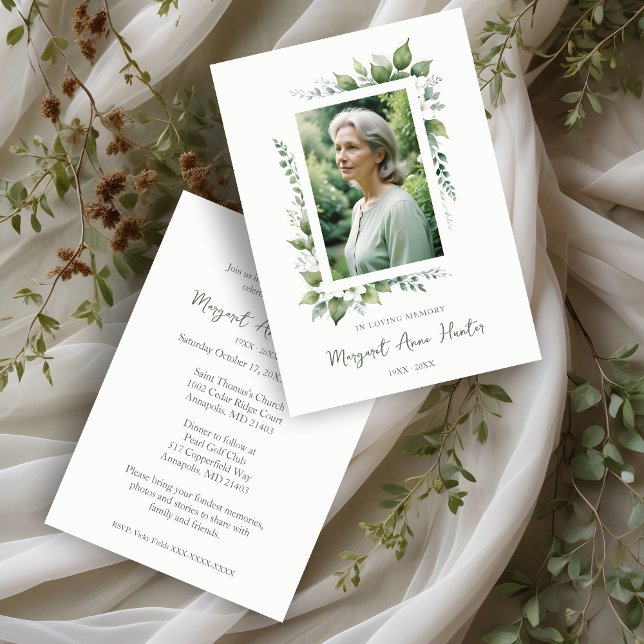 Exuberant Flower & Foliage Frame Funeral Photo Invitation (Exuberant Flower & Foliage Frame Funeral Photo Invitation Card.)