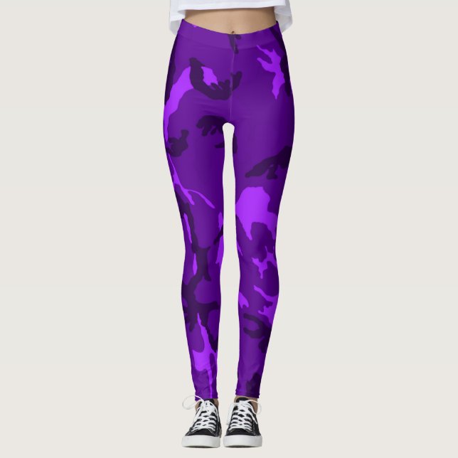 Exuberant Sassy Girl Purple Blacklight Camo Leggings (Front)