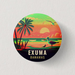 Exuma Bahamas Retro Sunset Seagull Souvenir 1950s 3 Cm Round Badge