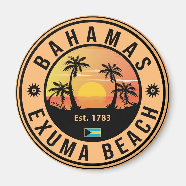 Exuma Bahamas Retro Sunset Vintage Souvenirs Magnet (Front)
