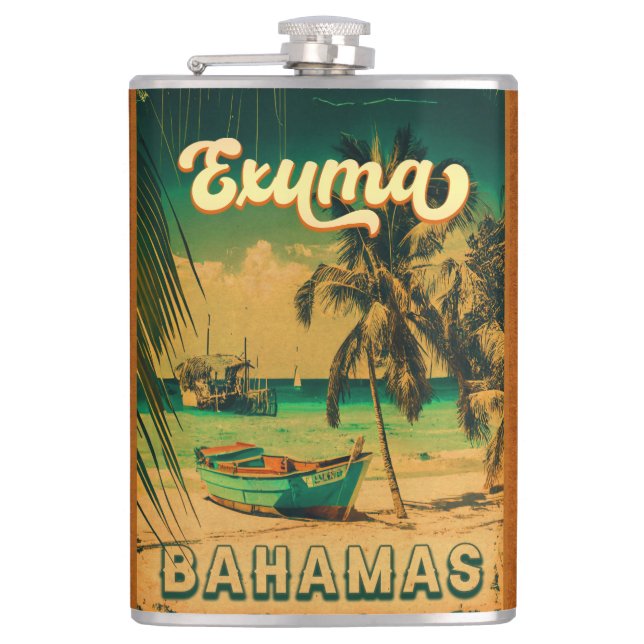 Exuma Bahamas Vintage Beach Souvenirs Hip Flask (Front)