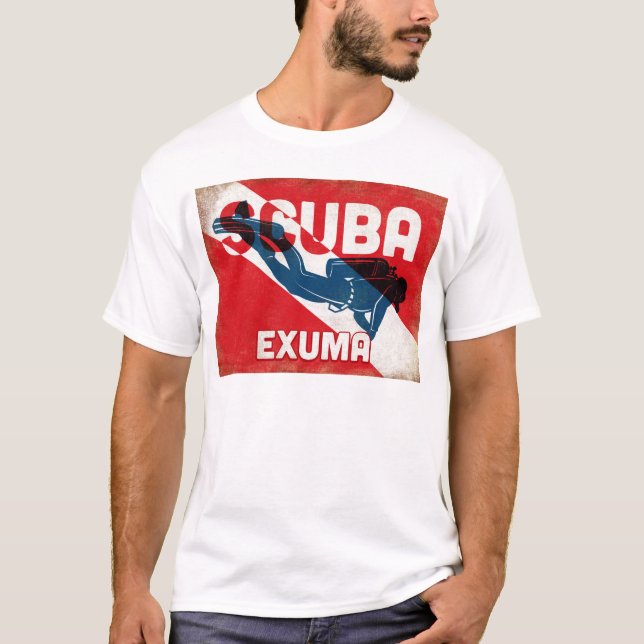 Exuma Scuba Diver - Blue Retro T-Shirt (Front)