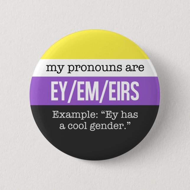 Ey/Em Pronouns – Nonbinary Flag 6 Cm Round Badge (Front)