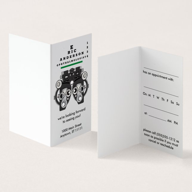 Eye Care Specialist Phoropter Appointment Reminder Business Card (Inside and Outside)