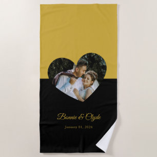 Eye-casing Heart Couple Gold and Black Beach Towel