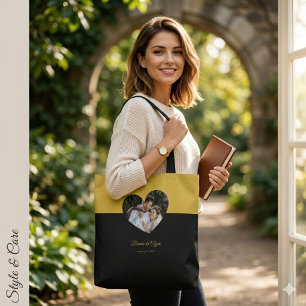 Eye-casing Heart Couple Gold and Black Tote Bag