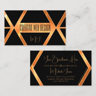 Eye Catcher Coral Black Geometric with Monogram Business Card