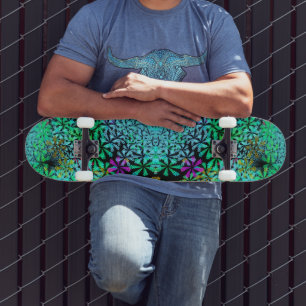 Eye catcher! Fractal flowers in cool colors -     Skateboard
