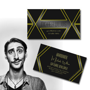 Eye Catcher Geometric Black and Yellow Flashy Cool Business Card