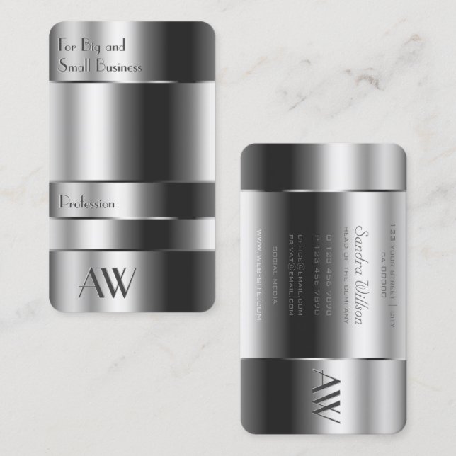 Eye Catching Aluminium Silver Box with Monogram Business Card (Front/Back)