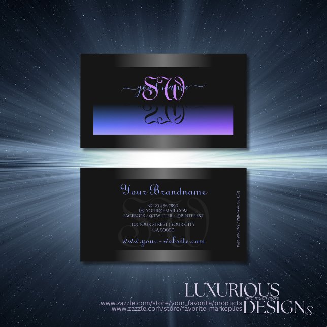 Eye Catching Black Blue Shimmer with Chic Initials Business Card (Creator Uploaded)