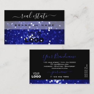 Eye Catching Black Blue Sparkling Glitter Add Logo Business Card