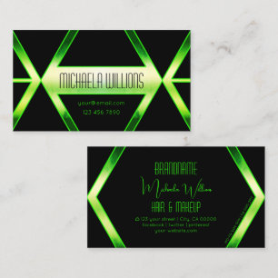 Eye Catching Black Geometric with Shimmery Green Business Card