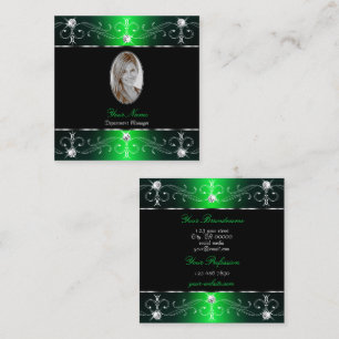 Eye Catching Black Green Ornate Ornaments Add Foto Square Business Card