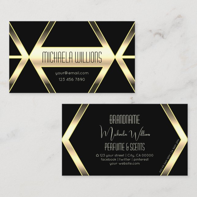 Eye Catching Black Light Golden Geometric Elegant Business Card (Front/Back)