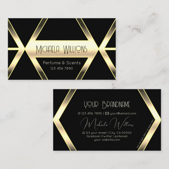 Eye Catching Black Light Golden Geometric Stylish Business Card (Front/Back)