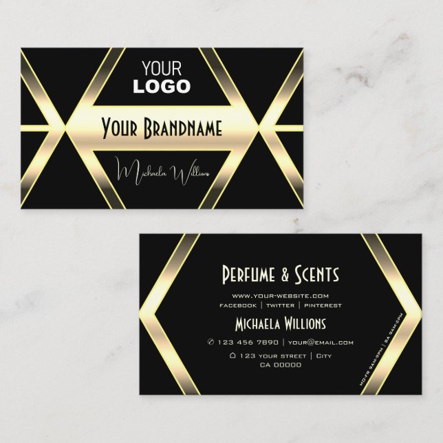 Eye Catching Black Light Golden with Logo Elegant Business Card (Front/Back)