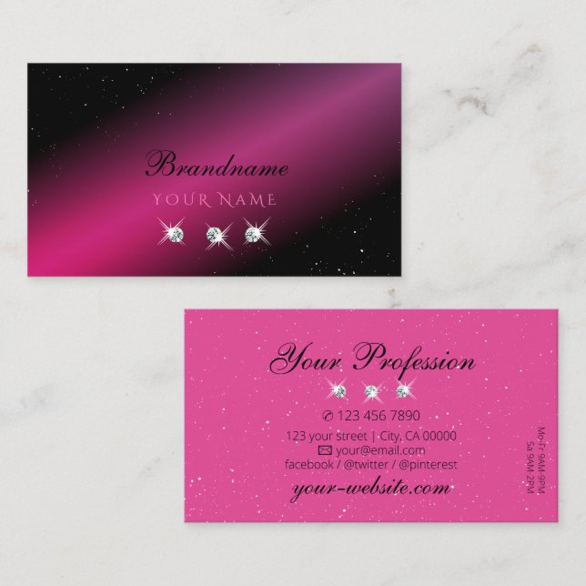 Eye Catching Black Pink Sparkle Diamonds Stylish Business Card (Front/Back)