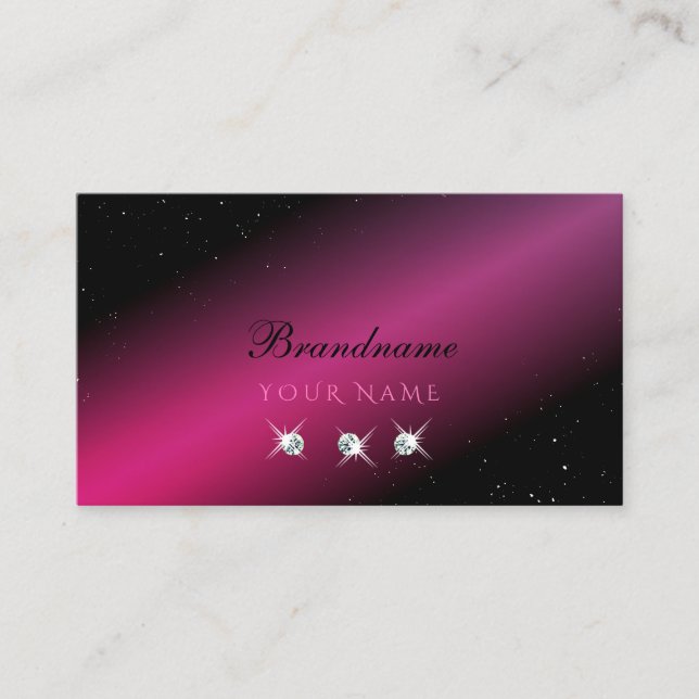 Eye Catching Black Pink Sparkle Diamonds Stylish Business Card (Front)