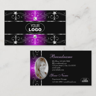 Eye Catching Black Purple Ornate Borders Logo Foto Business Card