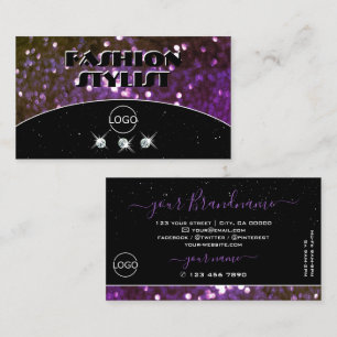 Eye Catching Black Purple Sparkle Glitter Add Logo Business Card