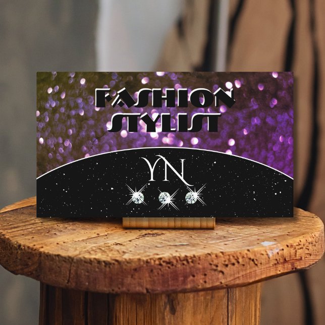 Eye Catching Black Purple Sparkle Glitter Monogram Business Card (Creator Uploaded)
