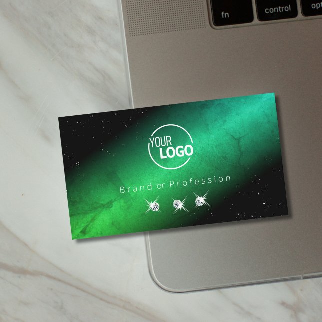 Eye Catching Black Teal Sparkling Jewels with Logo Business Card (Creator Uploaded)