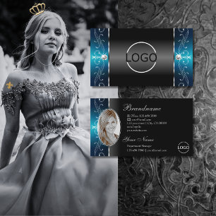 Eye Catching Black Teal Squiggled Jewels Logo Foto Business Card