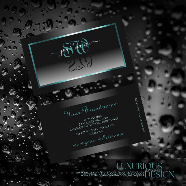 Eye Catching Black White Gradient Initials Teal Business Card (Creator Uploaded)