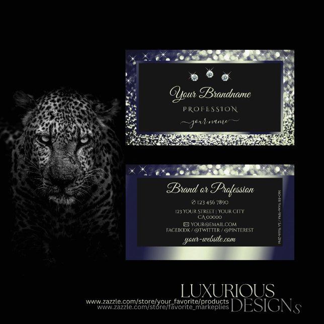 Eye Catching Blue Silver Ombre Glitter Stars Black Business Card (Creator Uploaded)