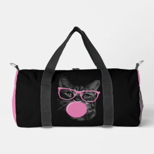 eye-catching cat pink glasses and chewing gum duffle bag