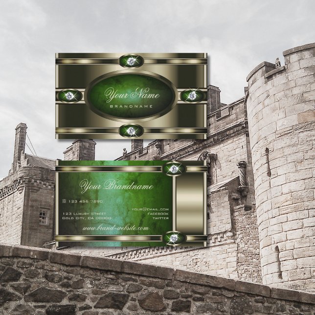 Eye Catching Chrome Effect with Dark Green Marble Business Card (Creator Uploaded)