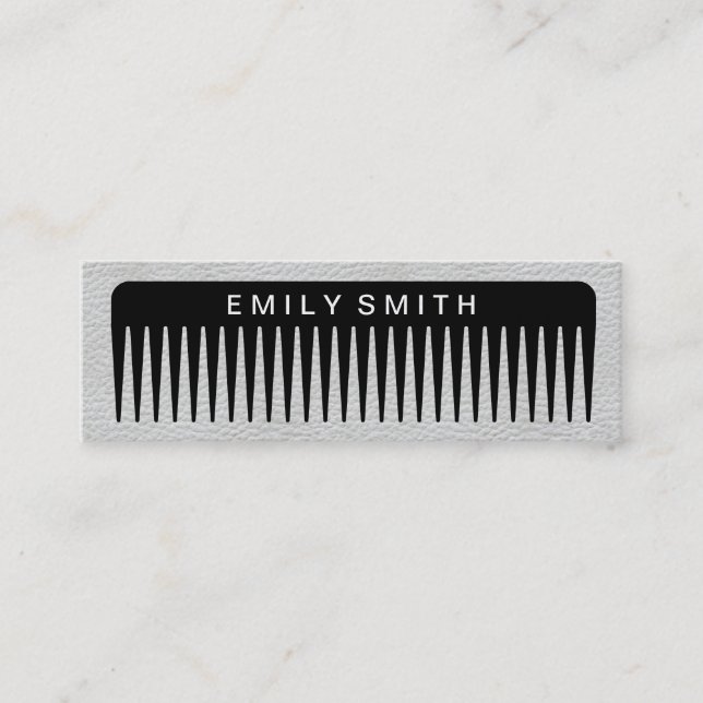 Eye Catching Comb White Leather Mini Business Card (Front)
