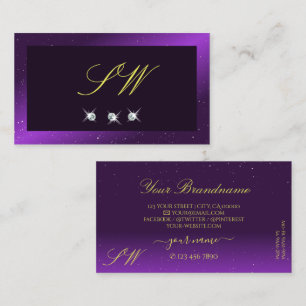 Eye Catching Dark Purple Sparkle Diamonds Initials Business Card