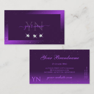 Eye Catching Dark Purple Sparkle Diamonds Monogram Business Card