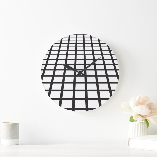 eye catching design grid pattern off-black white large clock (Home)