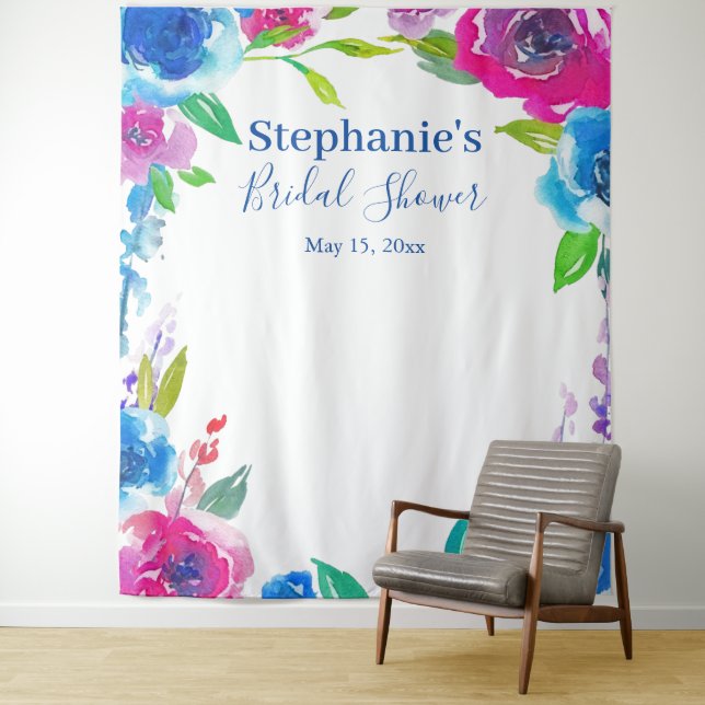Eye-catching Floral Bridal Shower Photo Backdrop Tapestry (In Situ)