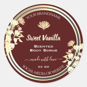 Eye Catching Floral Burgundy Gold Product Labels
